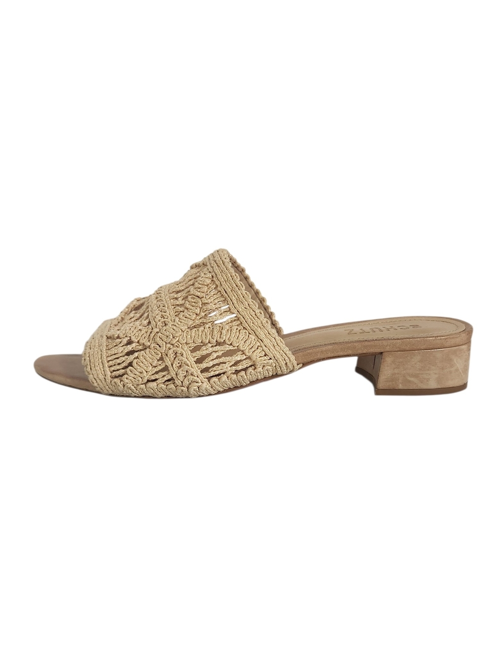 Schutz Cream Macrame Slide Sandals with Leather Sole Size 7